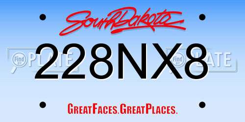 228NX8 South Dakota License Plate