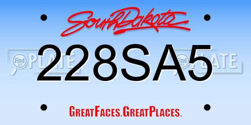 228SA5 South Dakota License Plate