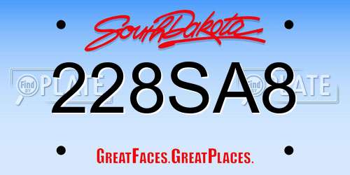 228SA8 South Dakota License Plate