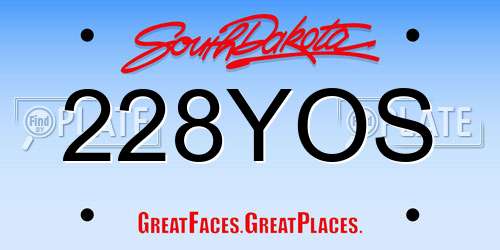 228YOS South Dakota License Plate