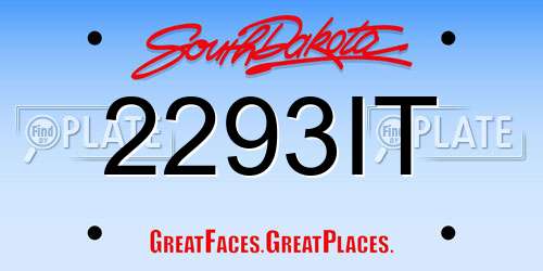 2293IT South Dakota License Plate