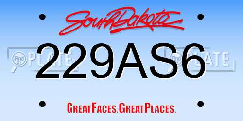 229AS6 South Dakota License Plate