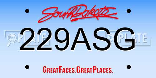 229ASG South Dakota License Plate