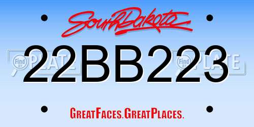 22BB223 South Dakota License Plate