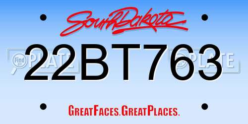 22BT763 South Dakota License Plate