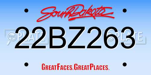 22BZ263 South Dakota License Plate