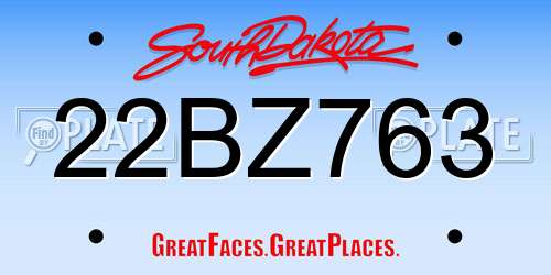 22BZ763 South Dakota License Plate