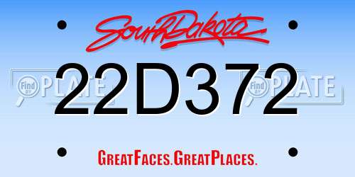 22D372 South Dakota License Plate