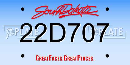 22D707 South Dakota License Plate
