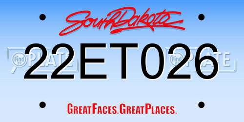 22ET026 South Dakota License Plate