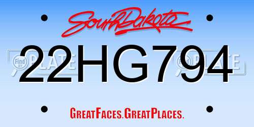 22HG794 South Dakota License Plate