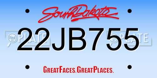 22JB755 South Dakota License Plate