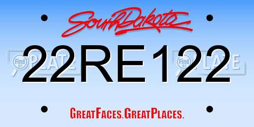22RE122 South Dakota License Plate