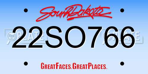22SO766 South Dakota License Plate