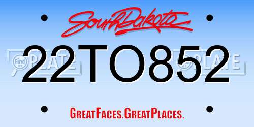 22TO852 South Dakota License Plate