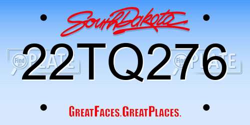 22TQ276 South Dakota License Plate