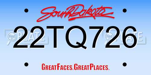 22TQ726 South Dakota License Plate