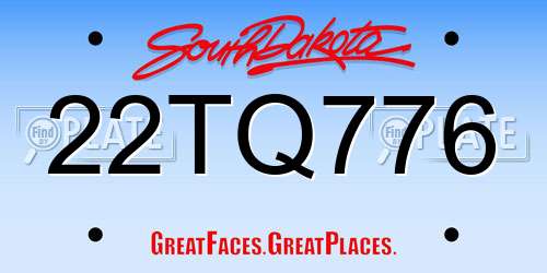 22TQ776 South Dakota License Plate