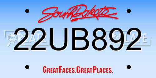 22UB892 South Dakota License Plate