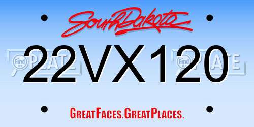 22VX120 South Dakota License Plate