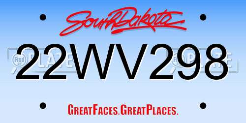 22WV298 South Dakota License Plate