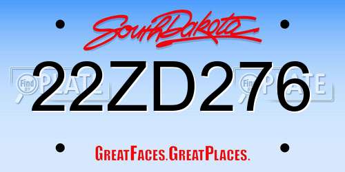 22ZD276 South Dakota License Plate