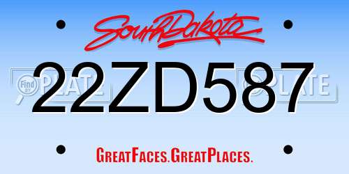 22ZD587 South Dakota License Plate