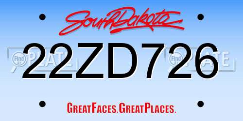22ZD726 South Dakota License Plate