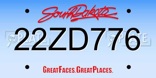 22ZD776 South Dakota License Plate