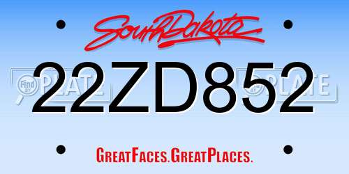 22ZD852 South Dakota License Plate