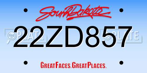 22ZD857 South Dakota License Plate