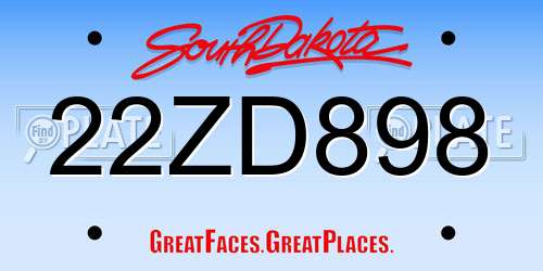 22ZD898 South Dakota License Plate