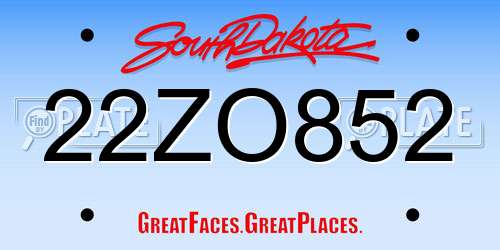 22ZO852 South Dakota License Plate