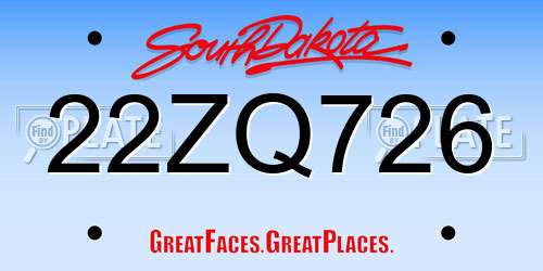 22ZQ726 South Dakota License Plate