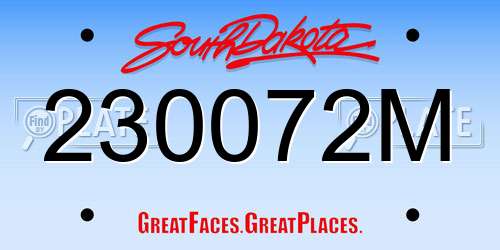 230072M South Dakota License Plate