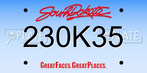 230K35 South Dakota License Plate