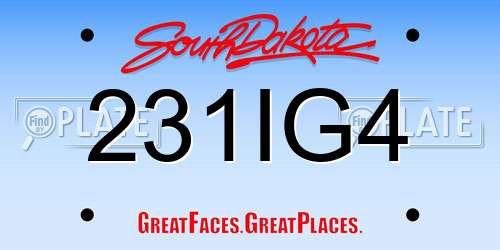 231IG4 South Dakota License Plate