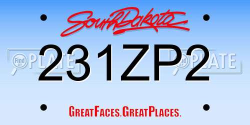 231ZP2 South Dakota License Plate