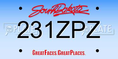 231ZPZ South Dakota License Plate