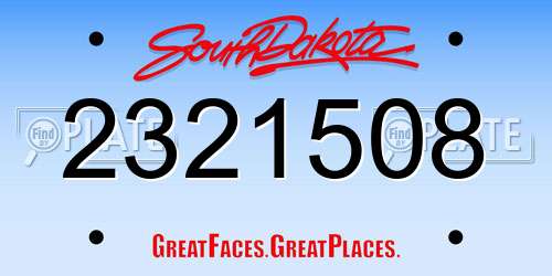 2321508 South Dakota License Plate