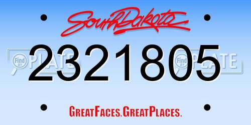 2321805 South Dakota License Plate