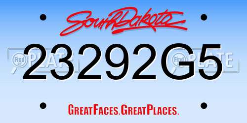 23292G5 South Dakota License Plate