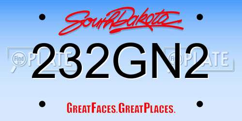 232GN2 South Dakota License Plate