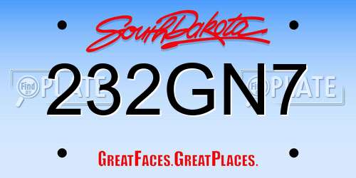 232GN7 South Dakota License Plate