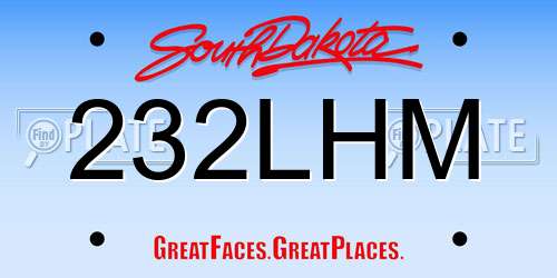 232LHM South Dakota License Plate