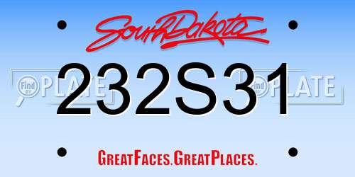 232S31 South Dakota License Plate