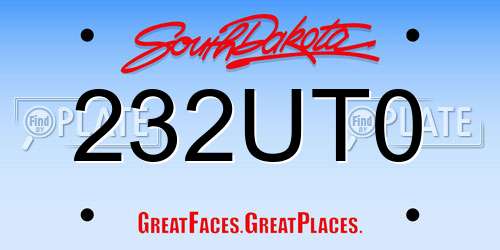 232UT0 South Dakota License Plate