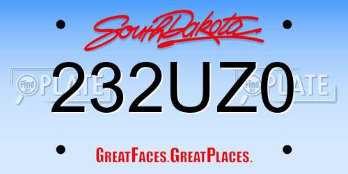 232UZ0 South Dakota License Plate