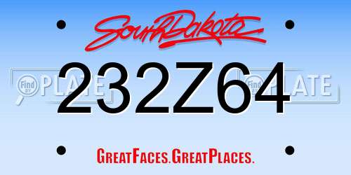 232Z64 South Dakota License Plate