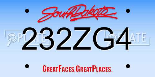 232ZG4 South Dakota License Plate